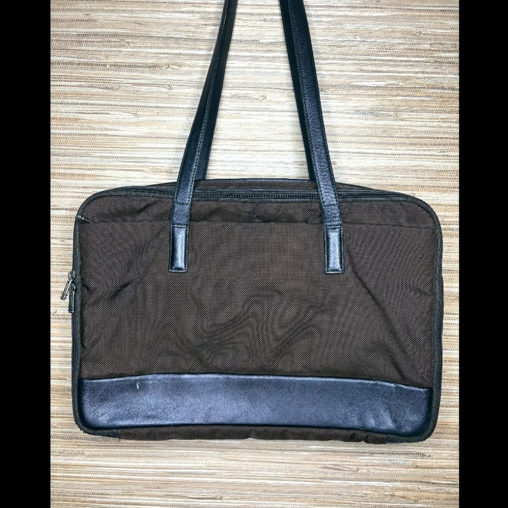 Tumi Ballistic Nylon Leather Trim Shoulder Carryon Briefcase Brown and Black